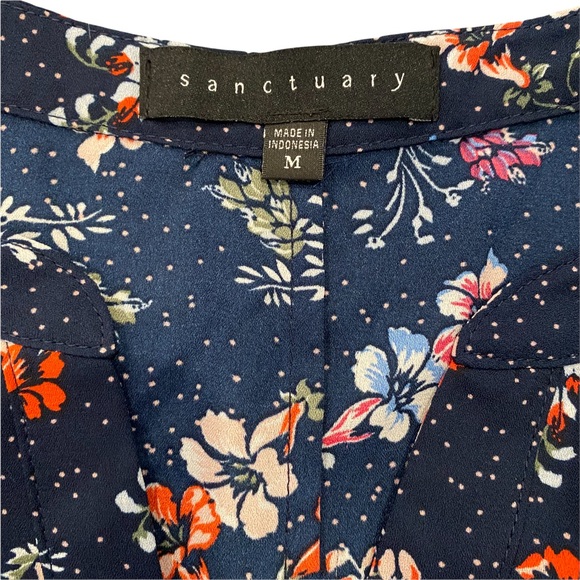 Sanctuary Sleeveless Navy Polka Dot and Floral Print Blouse M - Picture 11 of 15